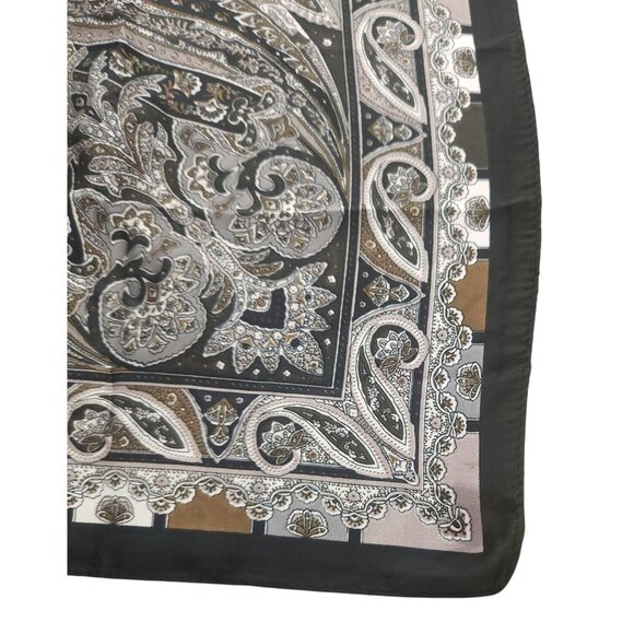 Paisley Print Square Scarf Black/Brown 27x27 Western Wild Rag - Picture 4 of 13